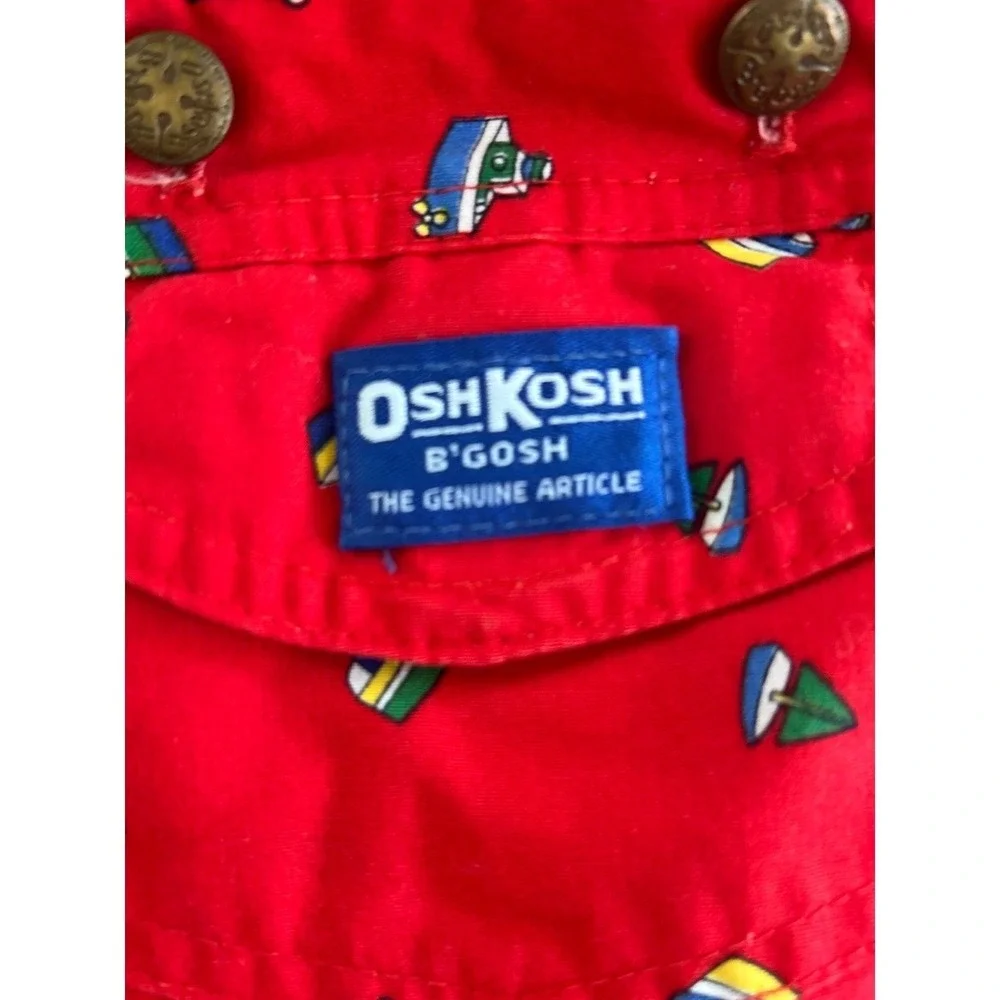 OshKosh Bgosh VTG Red Sailboat Print Overalls Nautical Baby 6-9‎ MonthsM